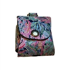 Lilly Pulitzer Leatherette AirPods Holder, Keychain Case pink blue gold